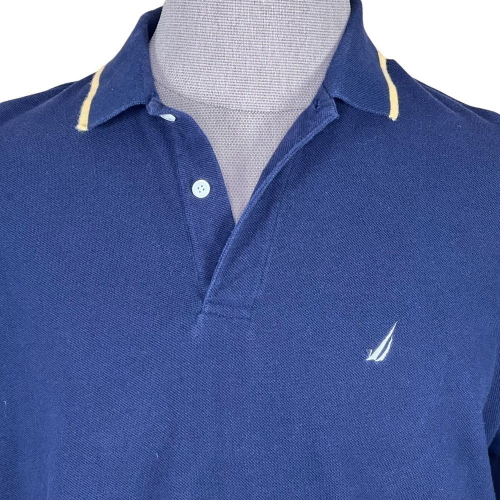 Nautica Men’s Navy & Gold Polo with Sailboat Print on the Back Size Medi… - Picture 3 of 10